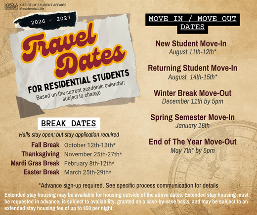 List of key travel dates